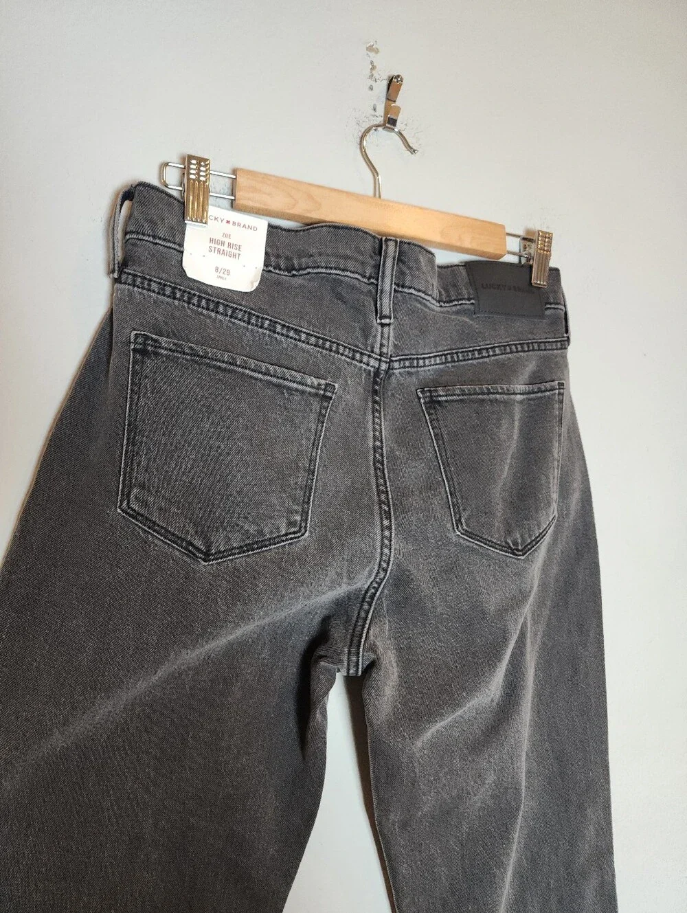 NWT Lucky Brand Floral Embroidered Zoe High Rise Straight Jeans Grey Black Sz 8